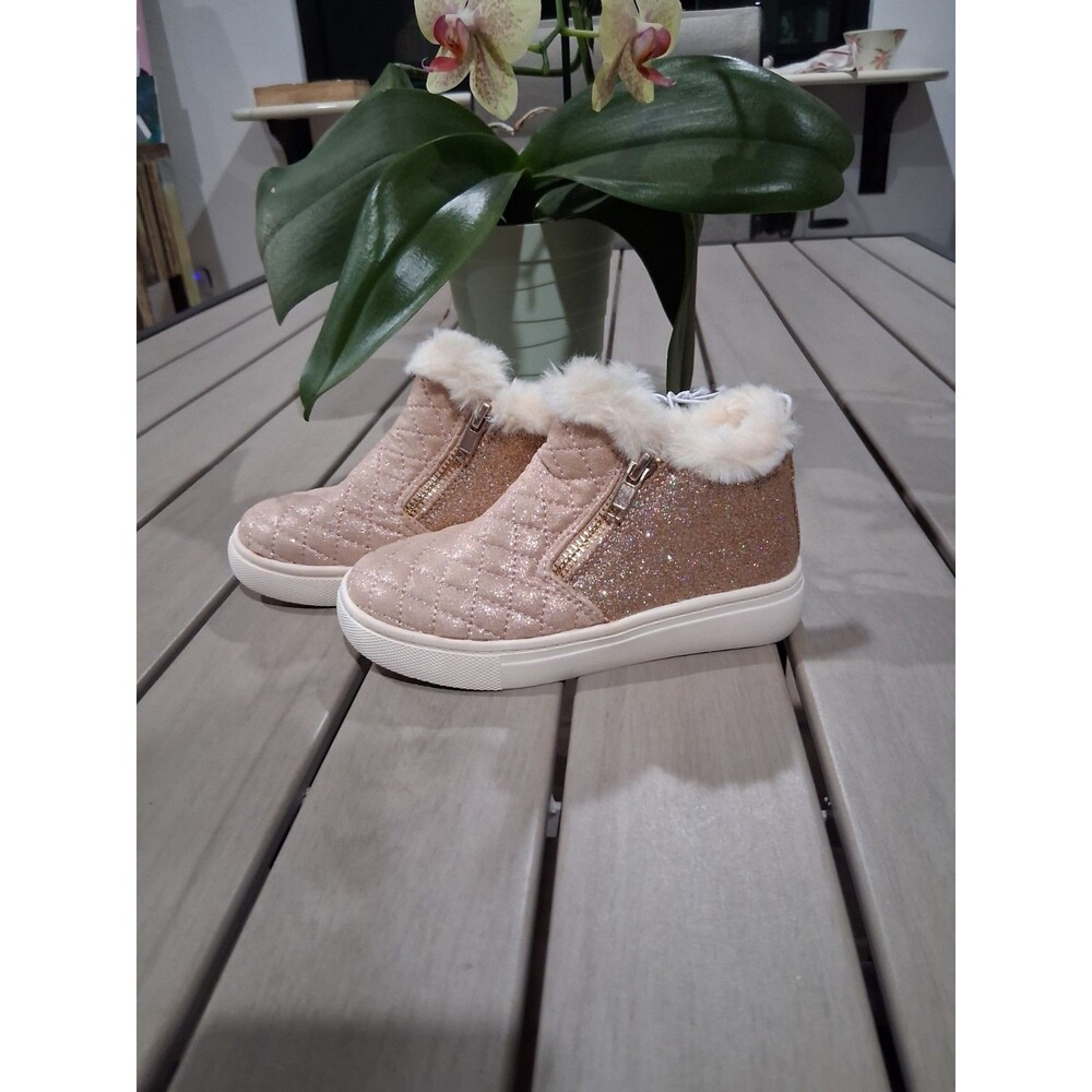 Harper Canyon Toddler Girls Pink Gold Glitter Sneaker Boots Faux Fur Size 10 SB6